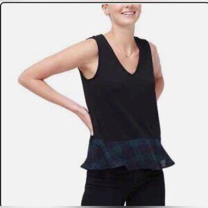 J. Crew Drapey V-neck Tank Top with Blue Plaid Hem